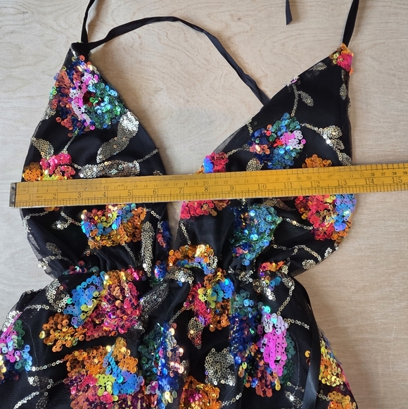 Sequin Flower Dress in Black Multicolor Size S - Picture 12 of 13